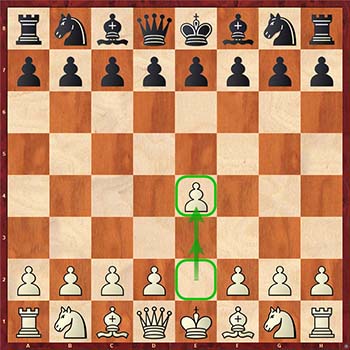 Диаграмма 1: Пешка e4 двинулась на 2 поля вперёд своим первым ходом.