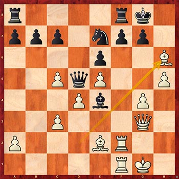 Диаграмма 2: Stockfish вскрывает королевский фланг Рыбки ходом 28 Bxh6!